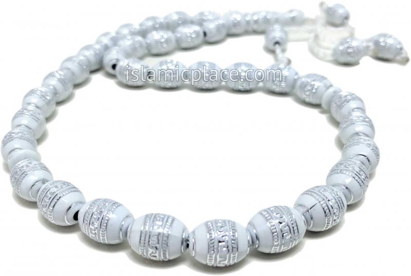 White and Silver - Moroccan Design Tasbih Prayer Beads