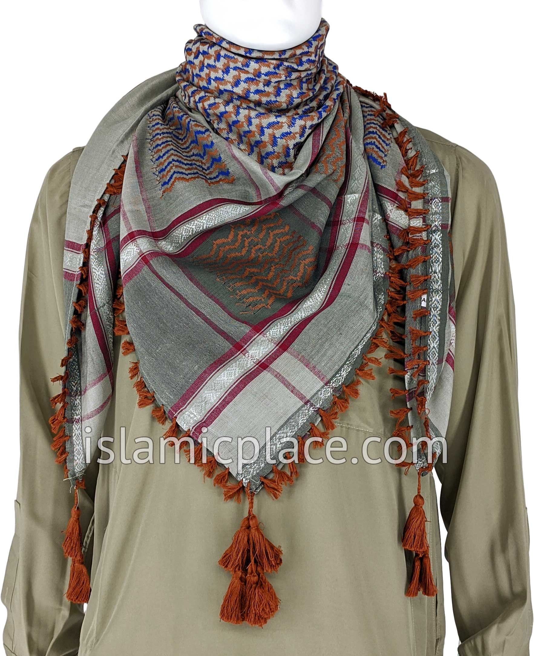 Camo Gray with Rust, Charcoal and Blue - Malik Collection Men Scarf Kifaya