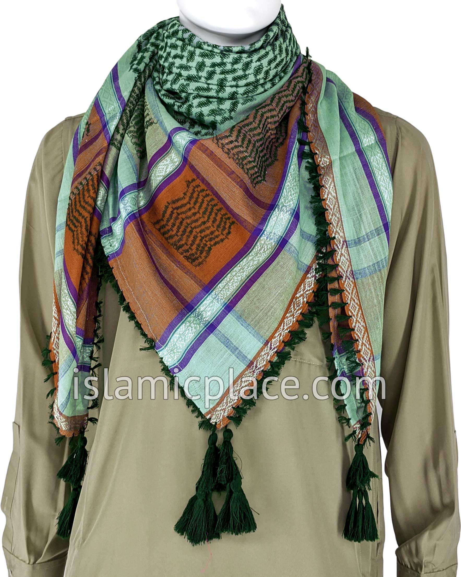 Turquoise with Rust and Green - Malik Collection Men Scarf Kifaya