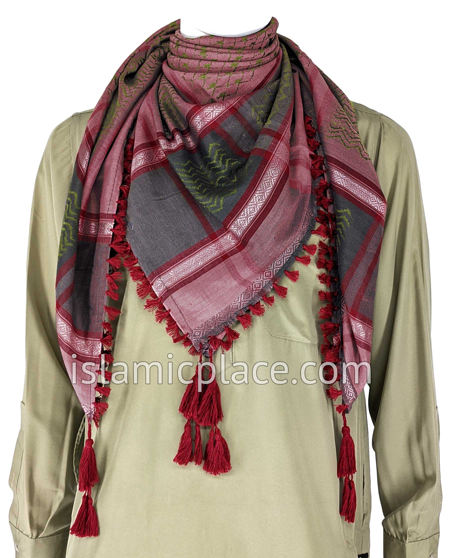 Light Plum with Burgundy, Gray and Olive - Rauf Collection Men Scarf Kifaya
