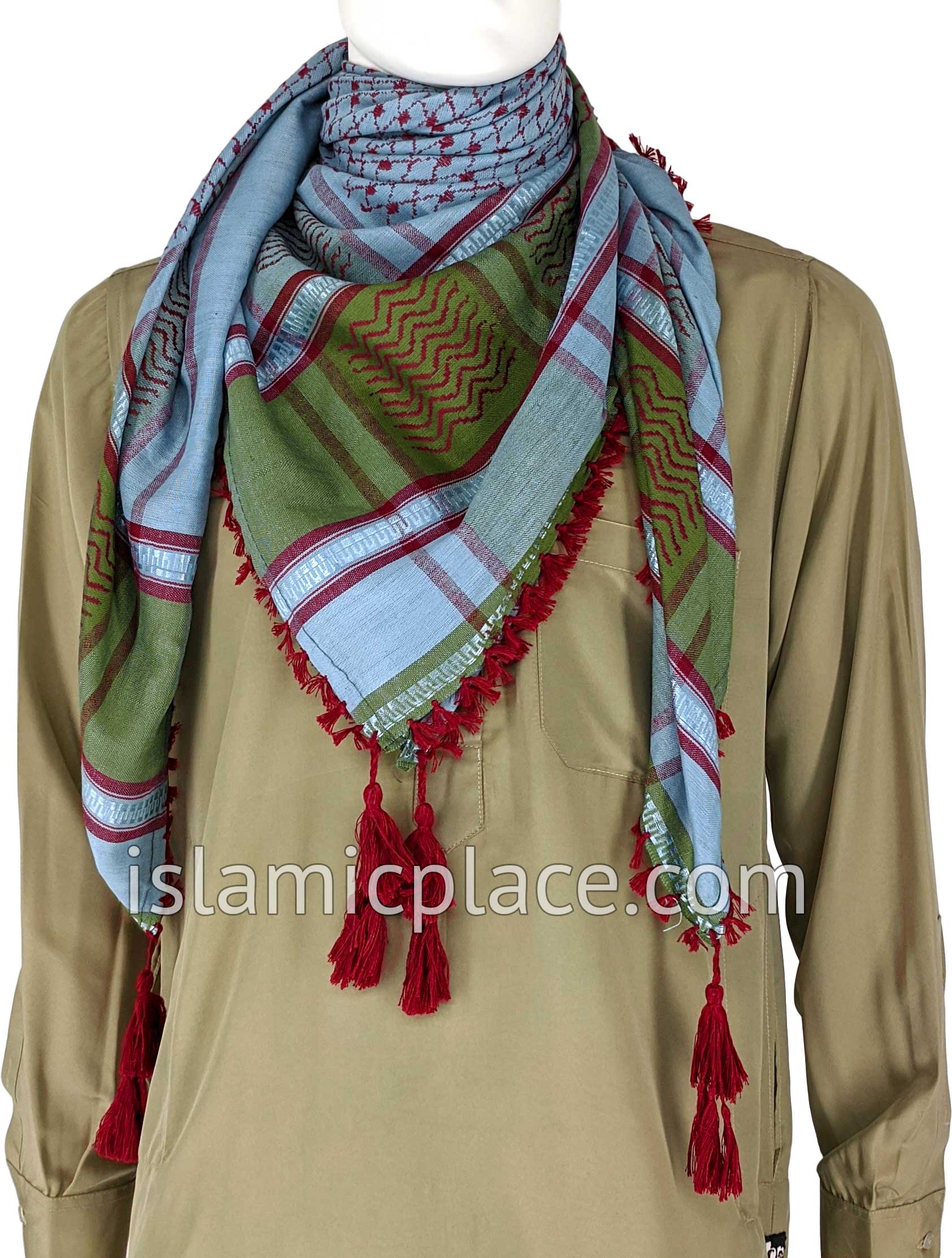 Blue with Burgundy and Olive - Rauf Collection Men Scarf Kifaya