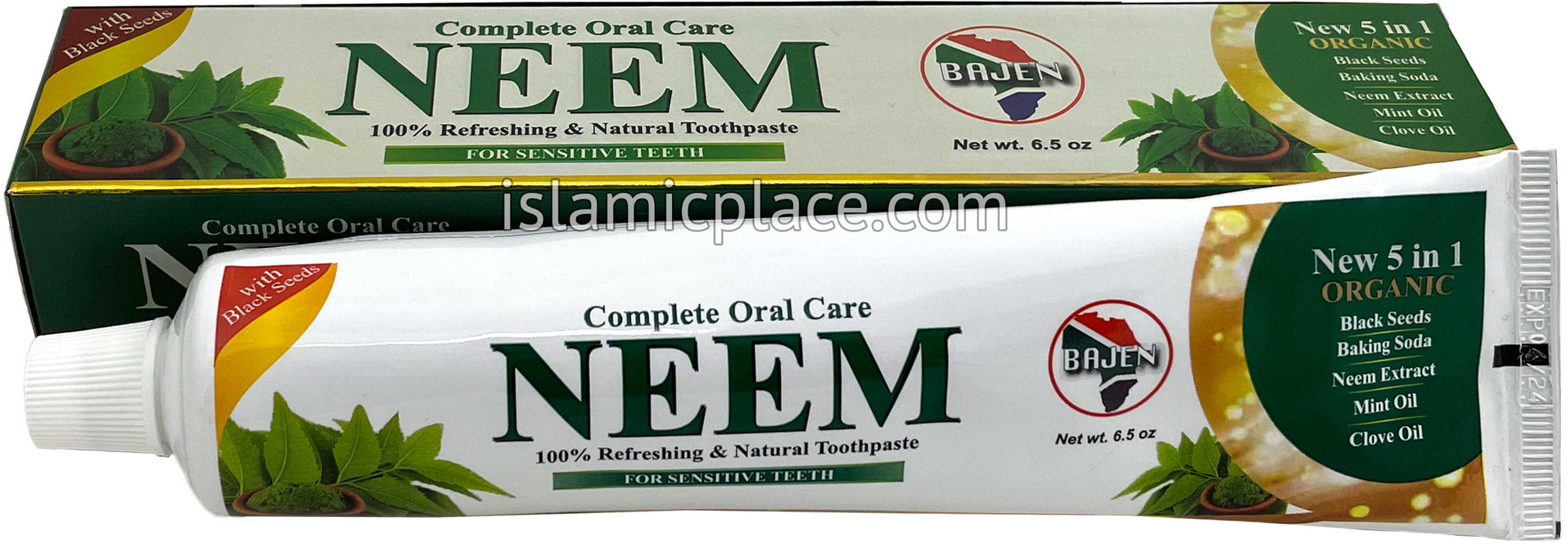 Neem Toothpaste - 5 in 1 (Black Seed, Baking Soda, Neem Extract, Mint Oil, Clove Oil) 6.5 oz - Halal & Organic