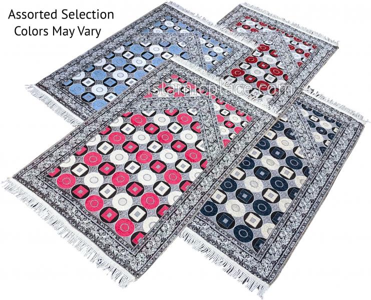 Lightweight Prayer Rug with Islamic Architectural Designs - Assorted Color Selection