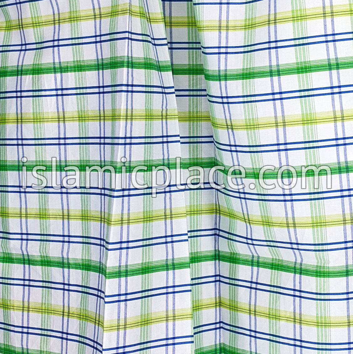 White, Lime Green and Blue - Plaid Design Men Lungi Izar