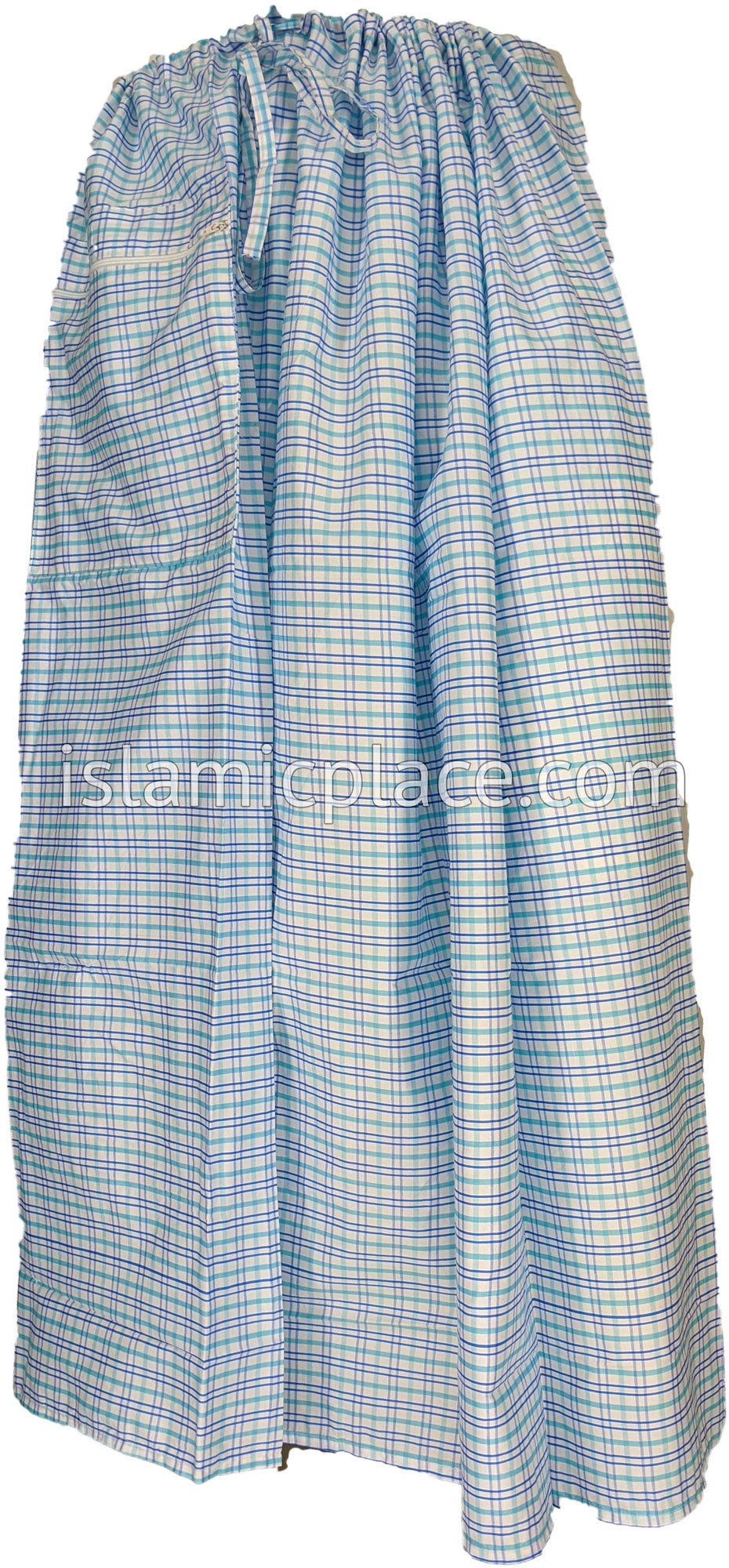 White, Turquoise and Blue- Plaid Design Men Lungi Izar