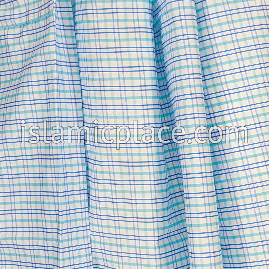 White, Turquoise and Blue- Plaid Design Men Lungi Izar