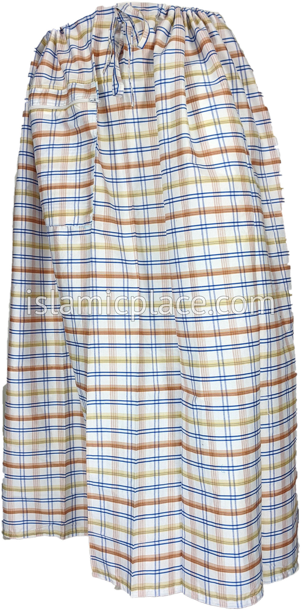 White, Tan, Rust and Blue - Plaid Design Men Lungi Izar