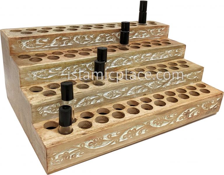 Oil Bottle Display Wooden Stand holds 92 Short or Tall roll on