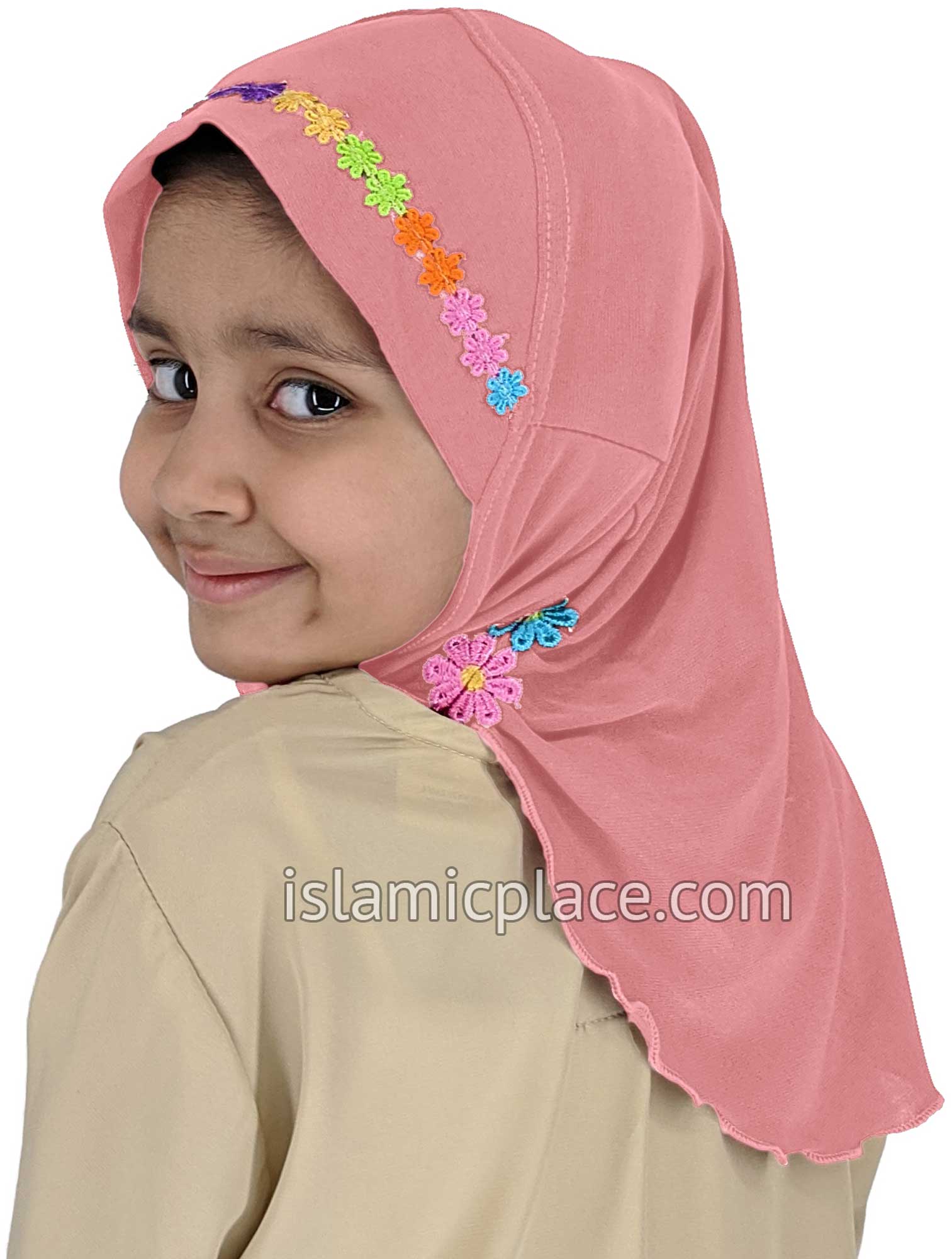 Pale Pink - Lace Daisy Flowers Hijab Al-Amira - Girl size (1-piece)