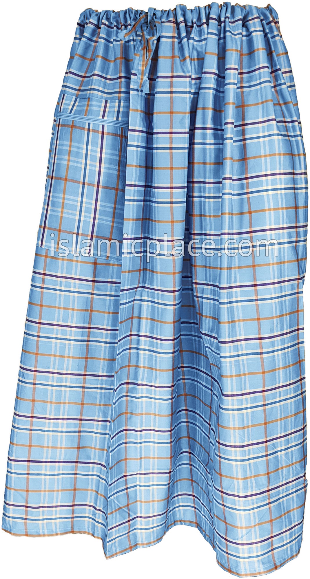 Sky Blue, White, Purple and Rust - Large Plaid Design Men Lungi Izar