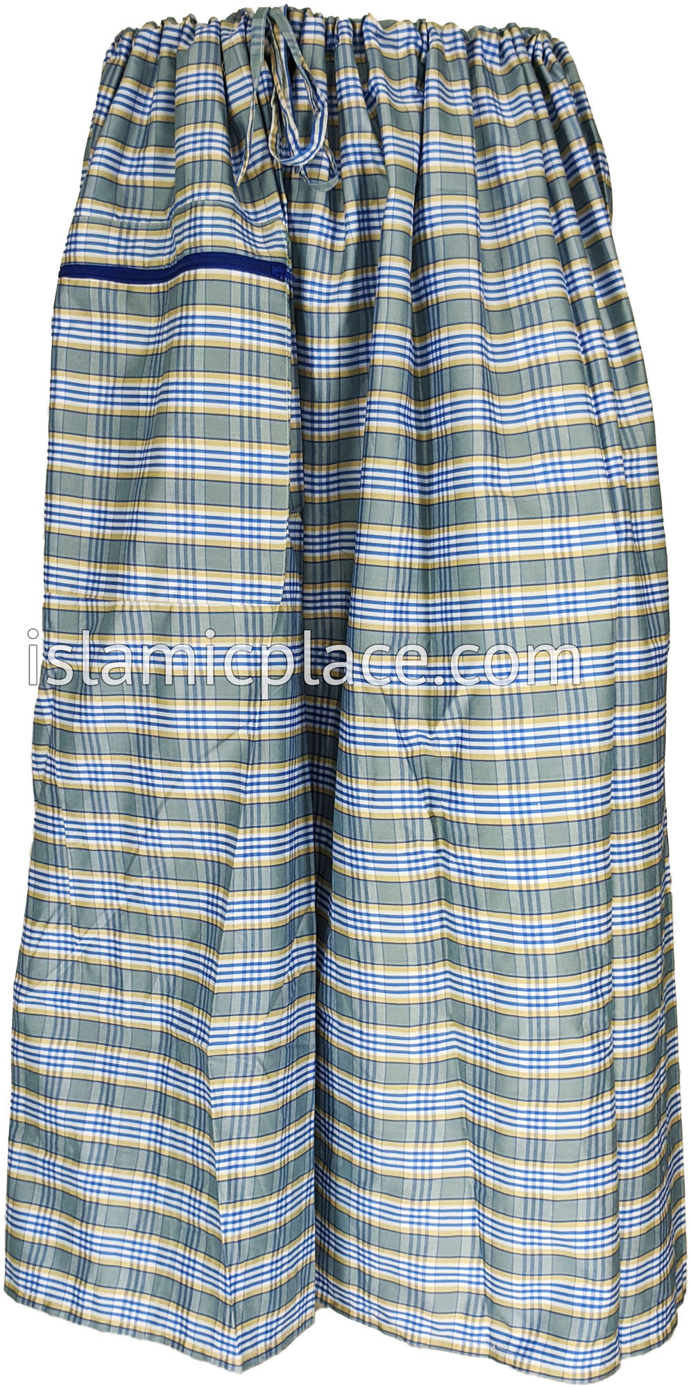 Gray, Royal Blue, White and Khaki - Plaid Design Men Lungi Izar