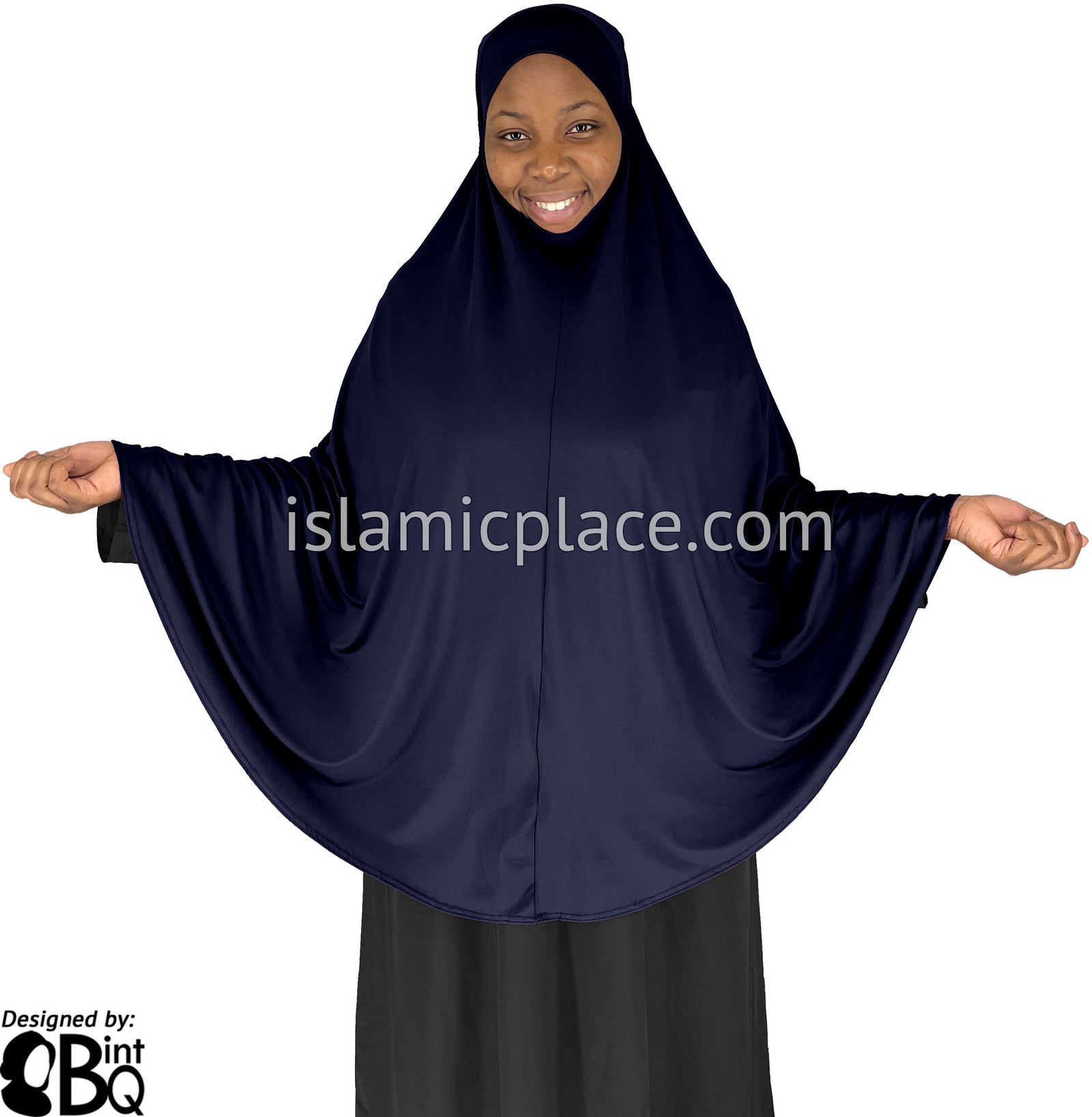 Navy Blue - Plain Overhead Khimar - Extra Long Knee Length