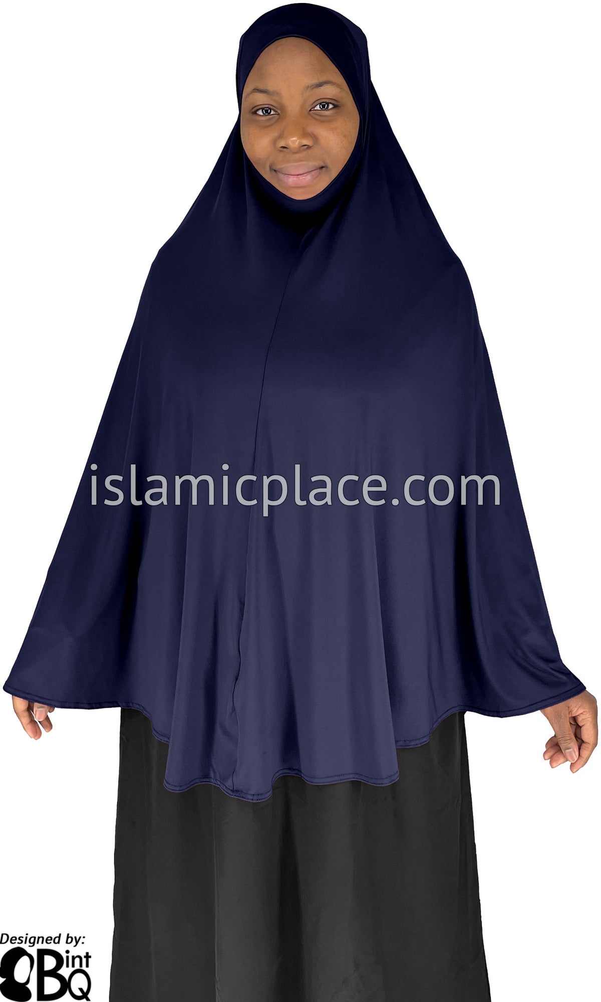Navy Blue - Plain Overhead Khimar - Extra Long Knee Length