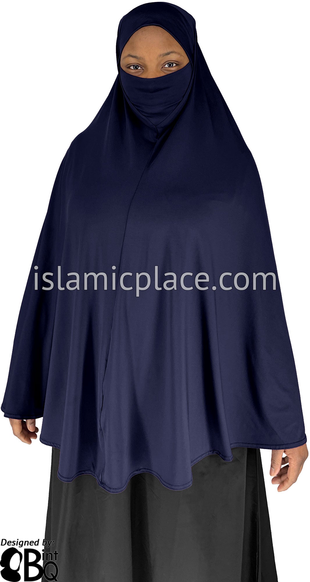 Navy Blue - Plain Overhead Khimar - Extra Long Knee Length