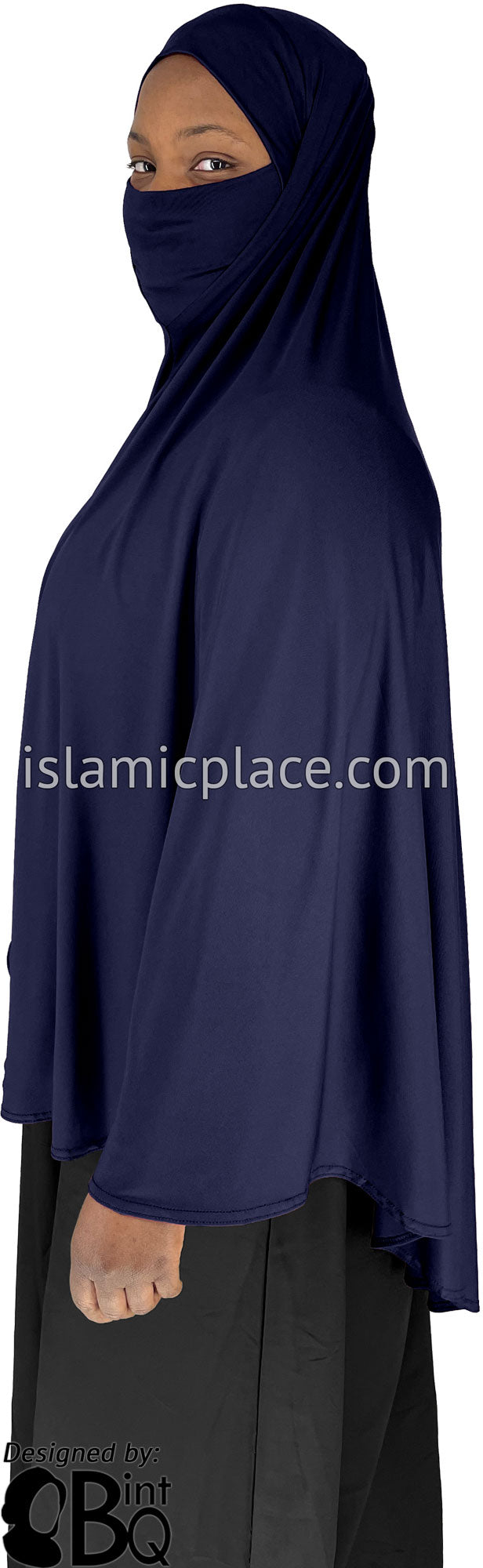 Navy Blue - Plain Overhead Khimar - Extra Long Knee Length