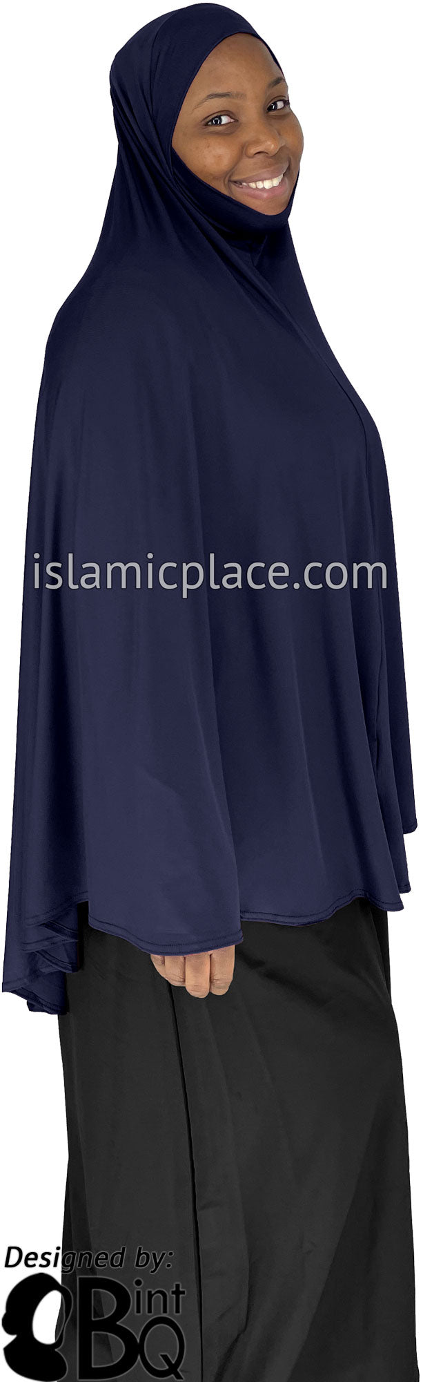 Navy Blue - Plain Overhead Khimar - Extra Long Knee Length