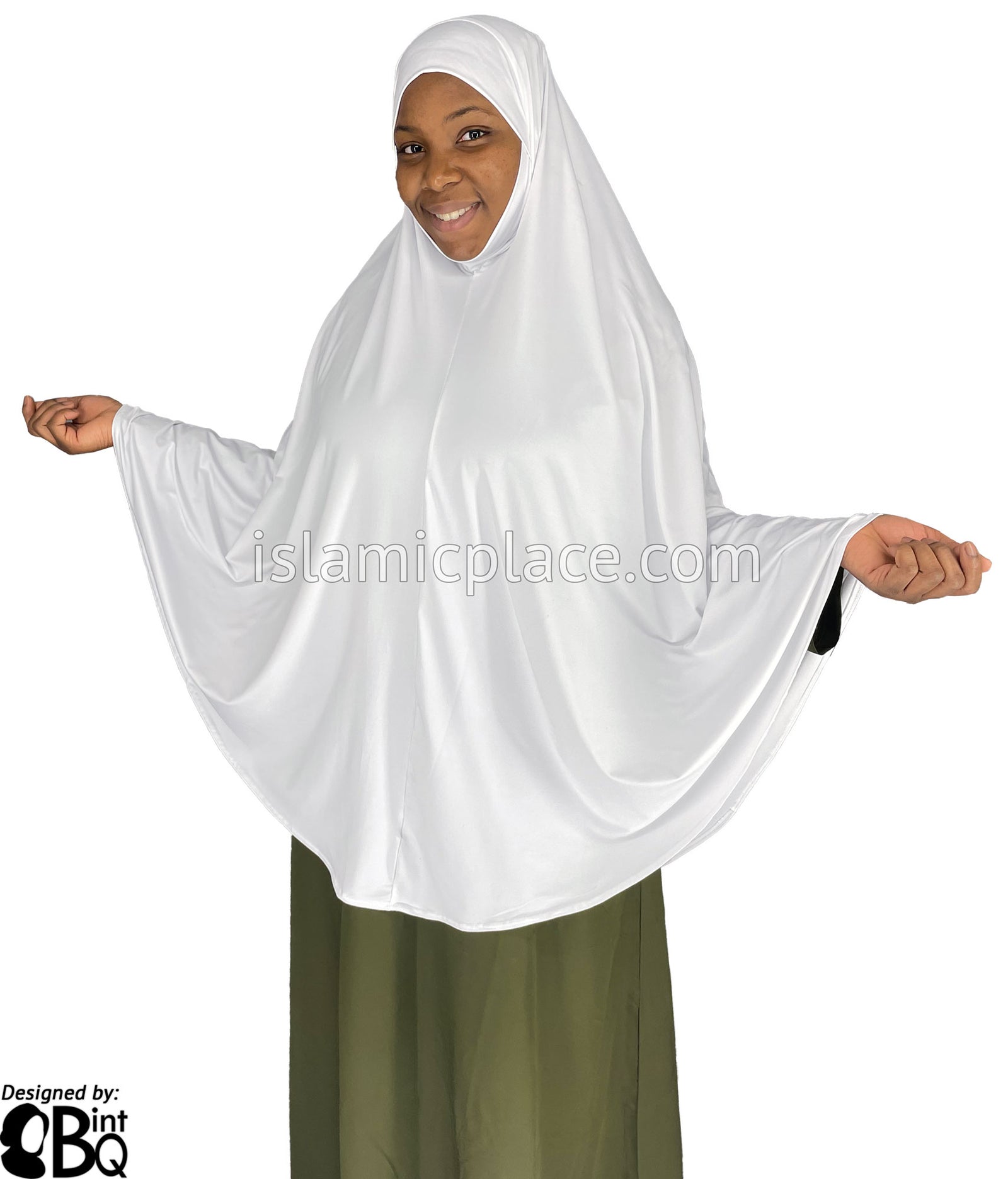 White - Plain Overhead Khimar - Extra Long Knee Length