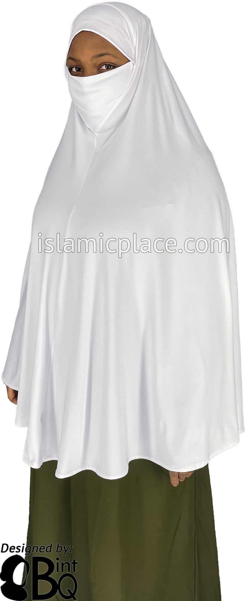 White - Plain Overhead Khimar - Extra Long Knee Length