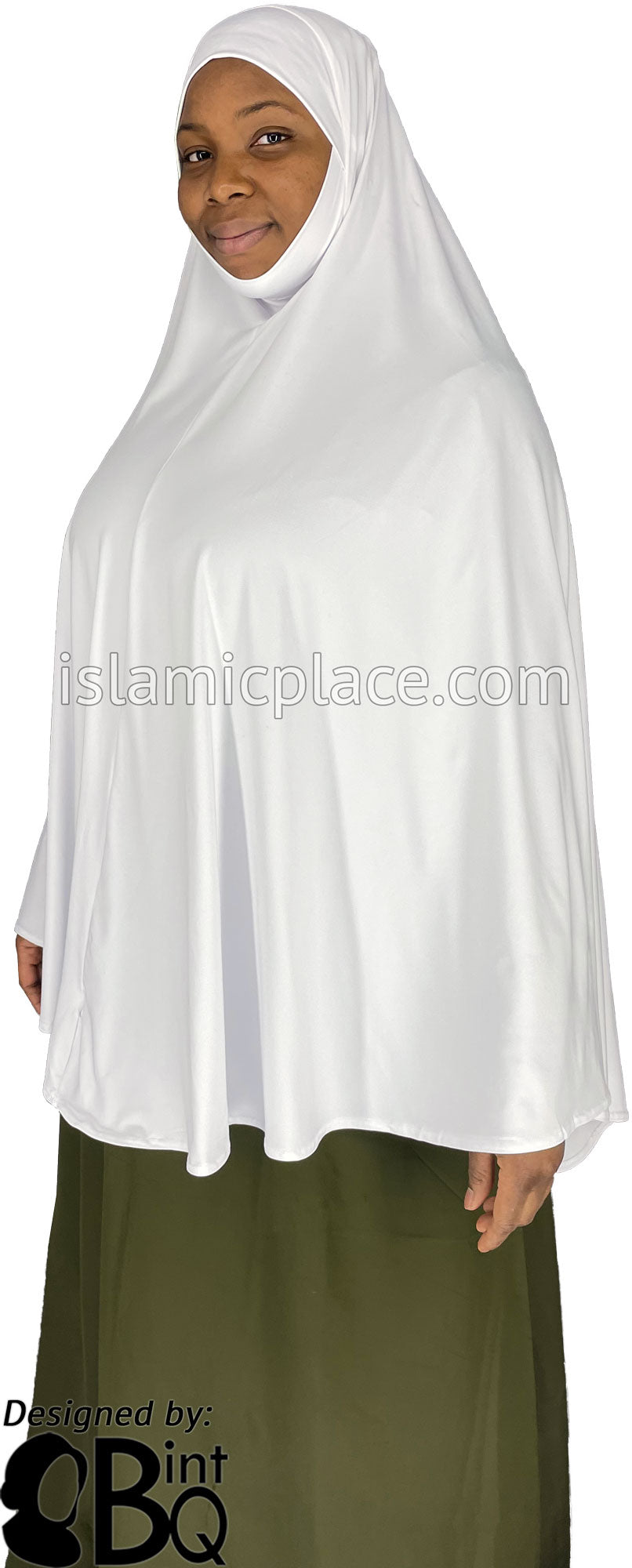 White - Plain Overhead Khimar - Extra Long Knee Length