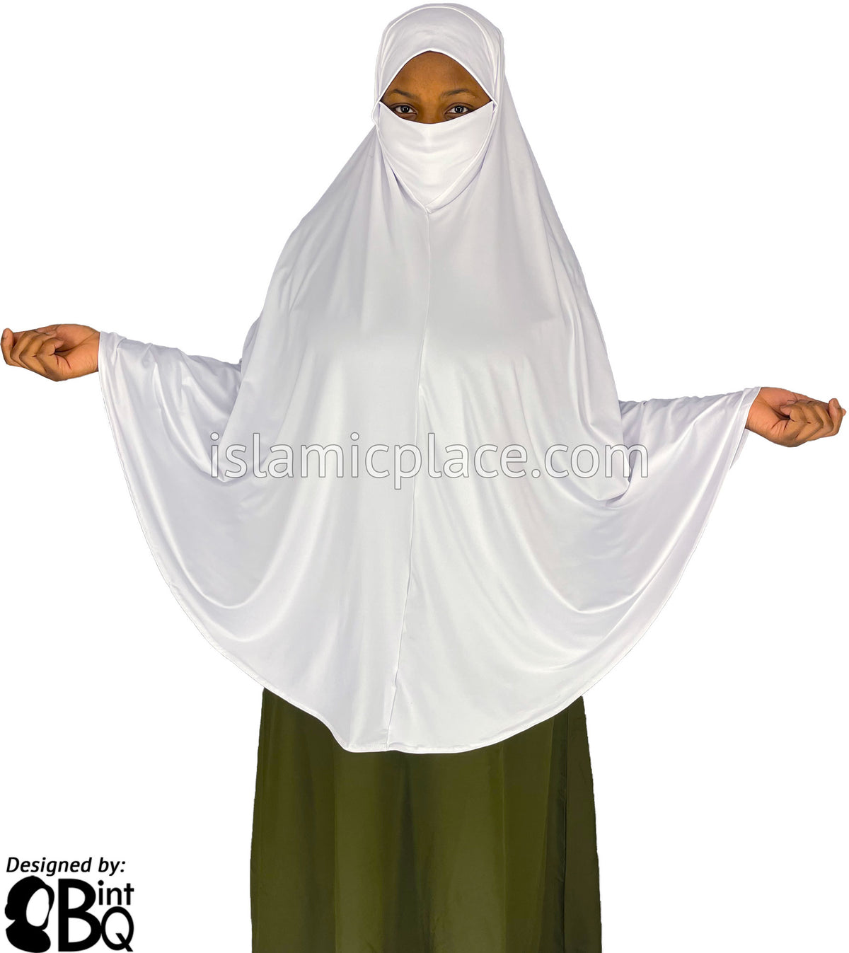 White - Plain Overhead Khimar - Extra Long Knee Length