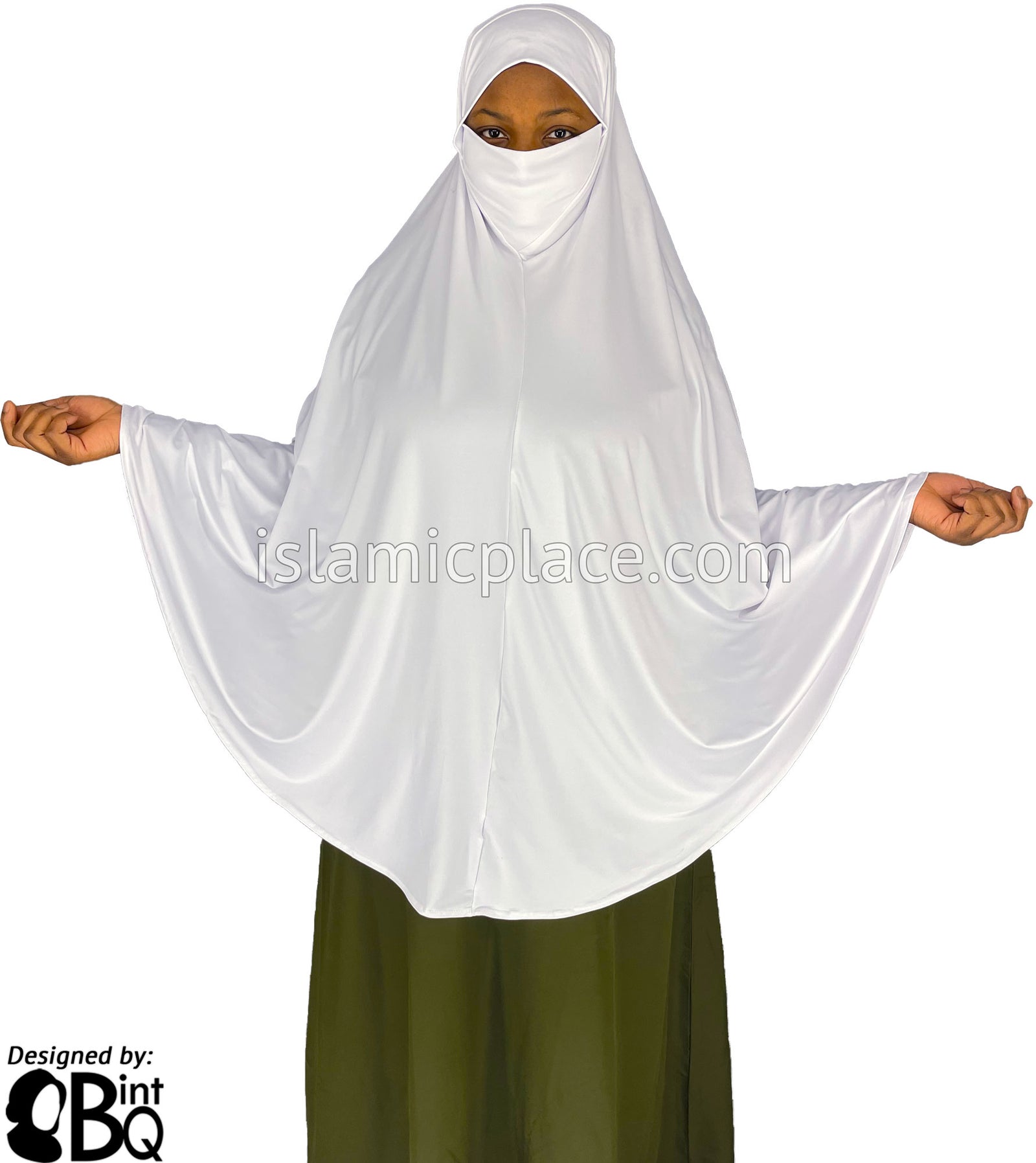 White - Plain Overhead Khimar - Extra Long Knee Length