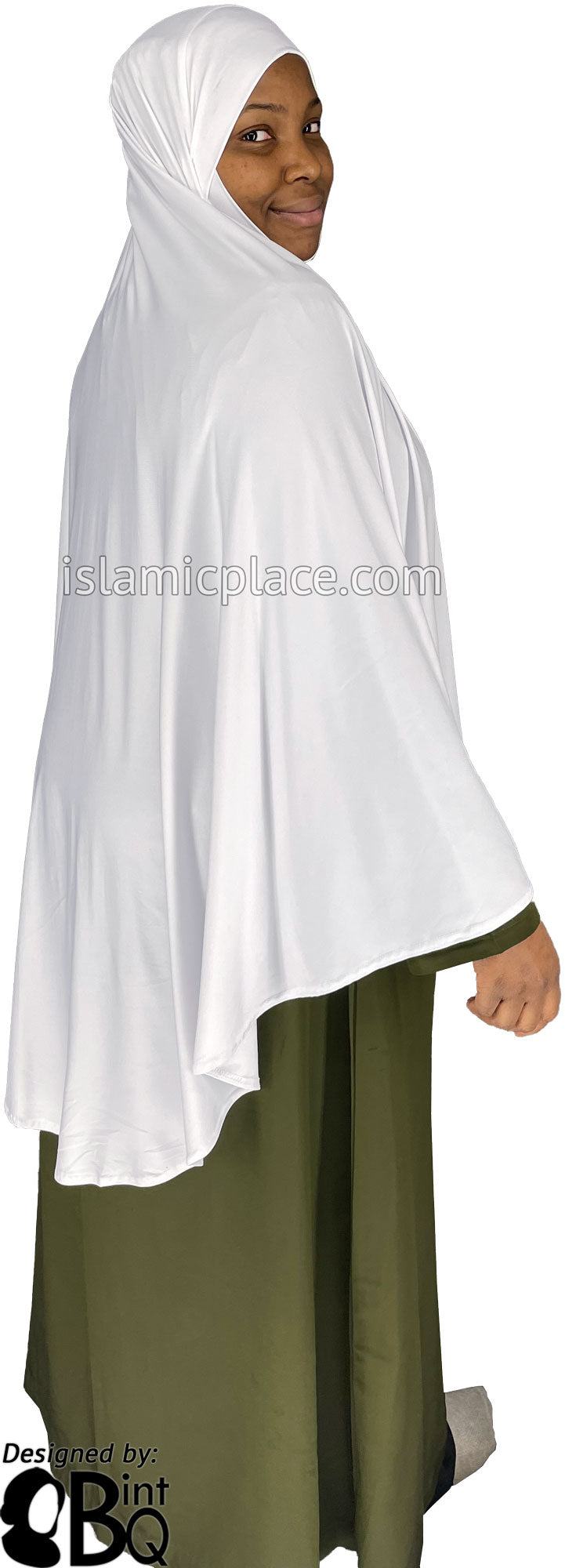 White - Plain Overhead Khimar - Extra Long Knee Length