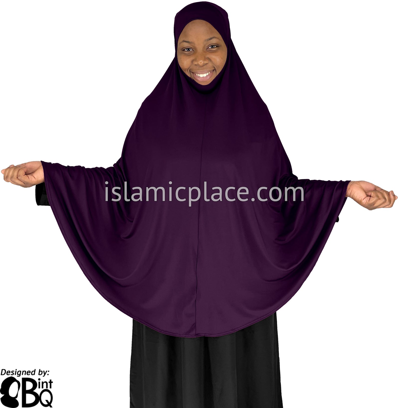 Plum - Plain Overhead Khimar - Extra Long Knee Length