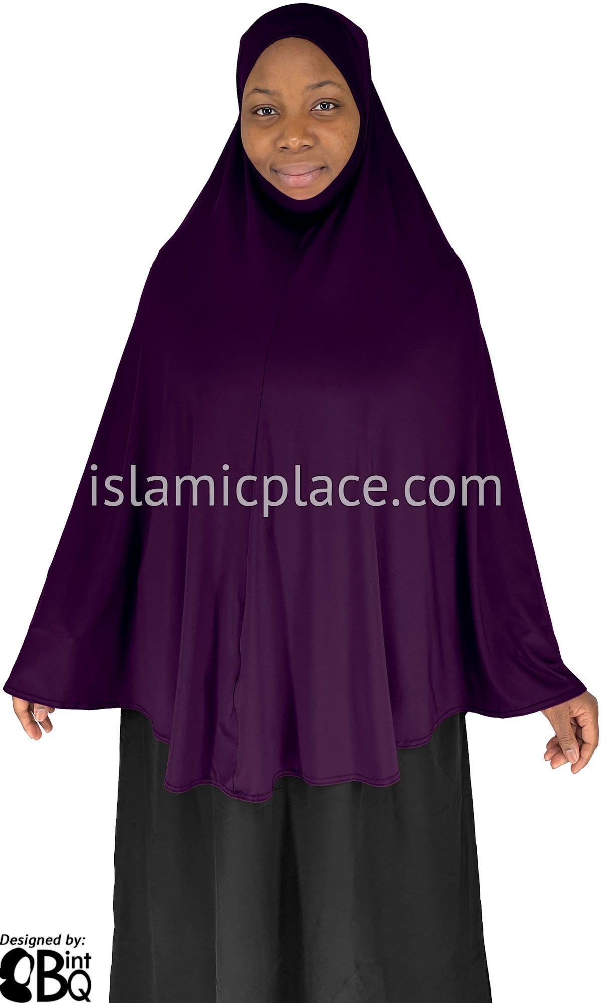 Plum - Plain Overhead Khimar - Extra Long Knee Length