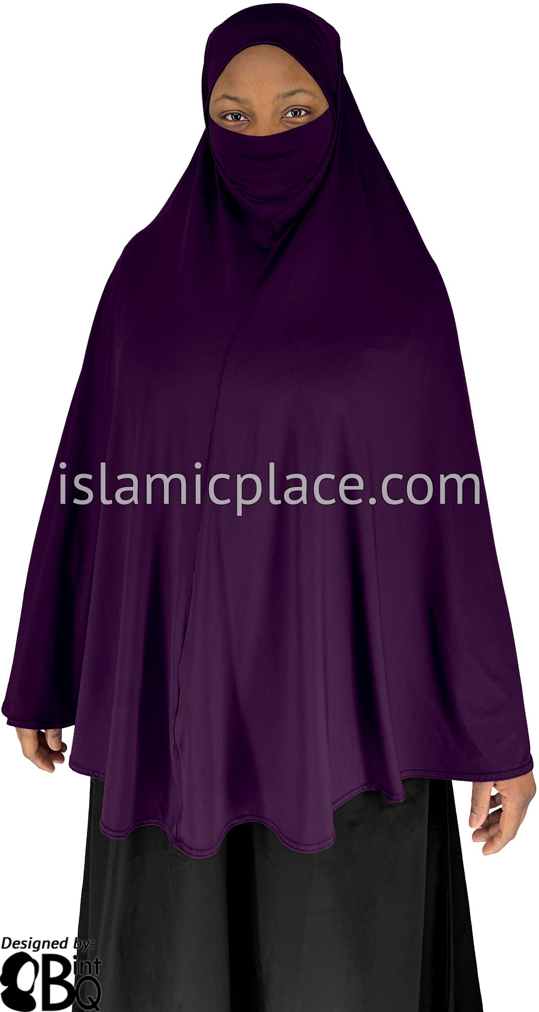 Plum - Plain Overhead Khimar - Extra Long Knee Length