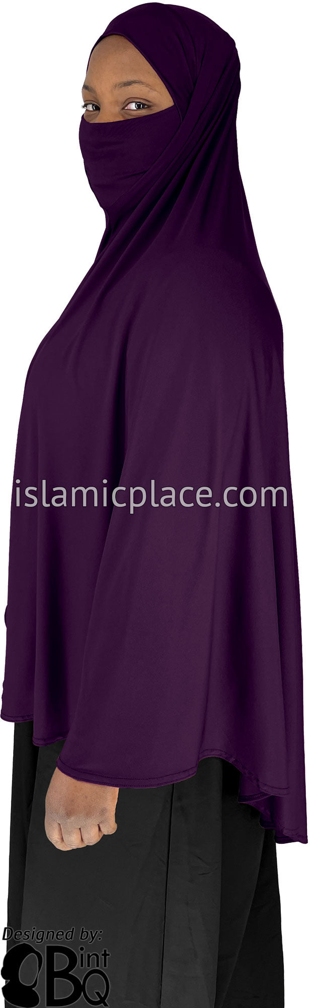 Plum - Plain Overhead Khimar - Extra Long Knee Length