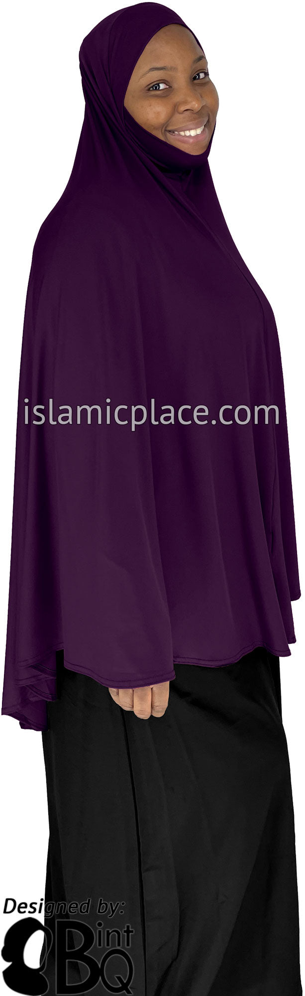 Plum - Plain Overhead Khimar - Extra Long Knee Length