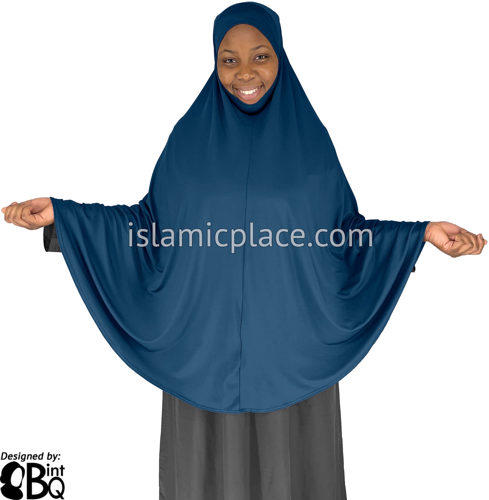 Denim Blue - Plain Overhead Khimar - Extra Long Knee Length