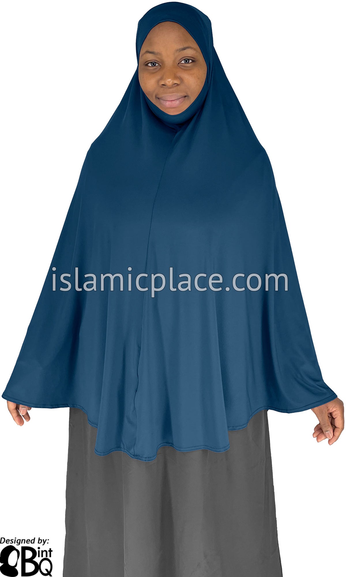 Denim Blue - Plain Overhead Khimar - Extra Long Knee Length