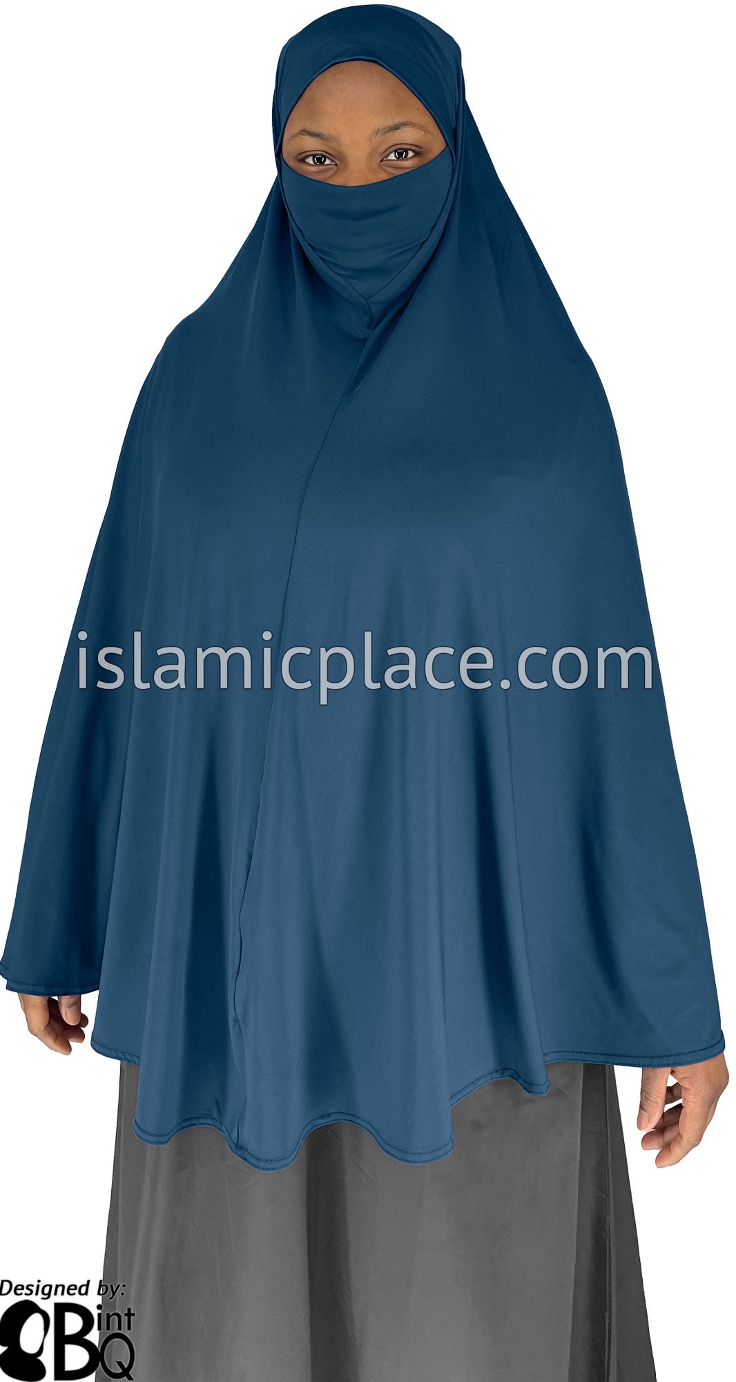 Denim Blue - Plain Overhead Khimar - Extra Long Knee Length