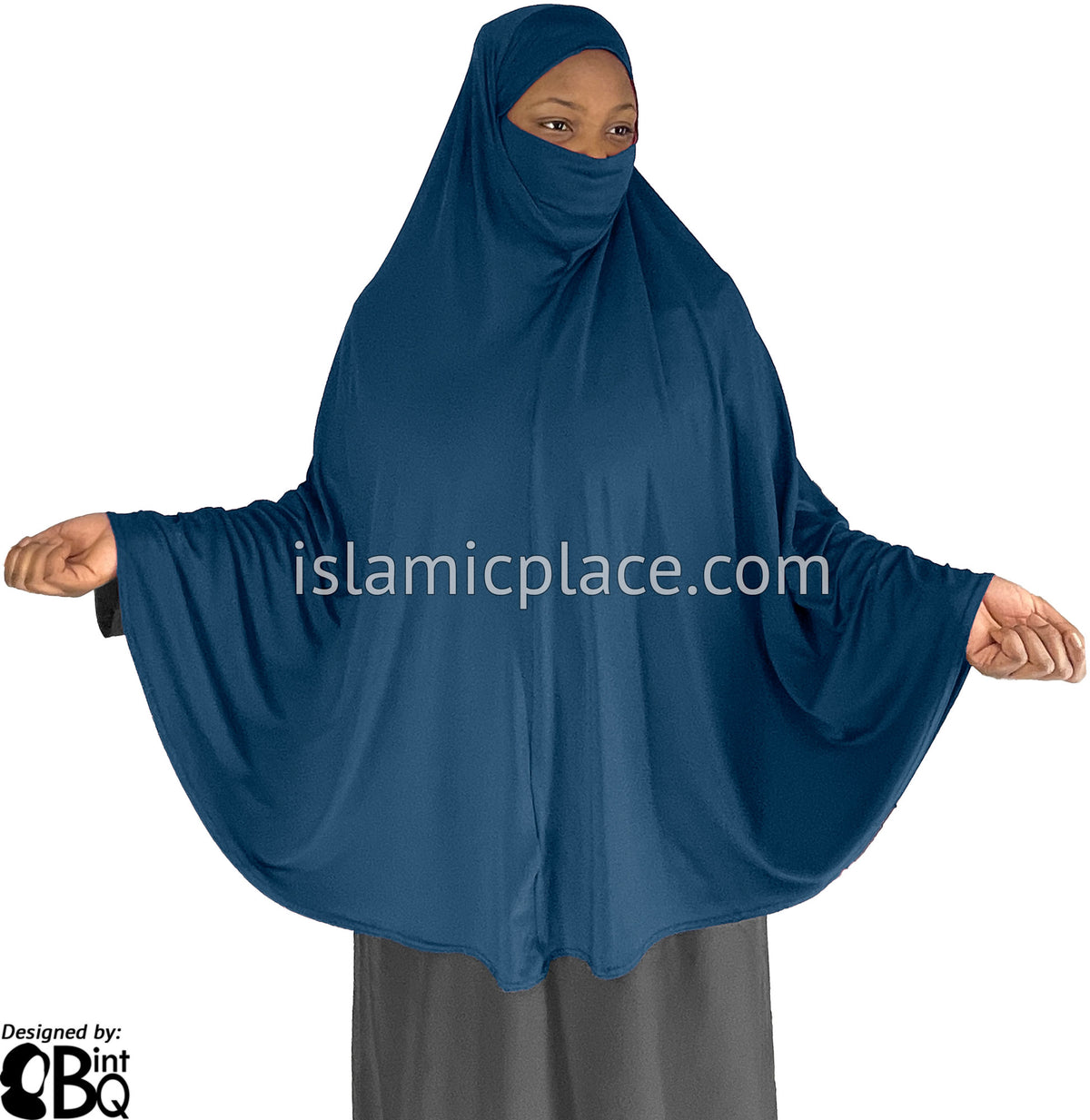 Denim Blue - Plain Overhead Khimar - Extra Long Knee Length