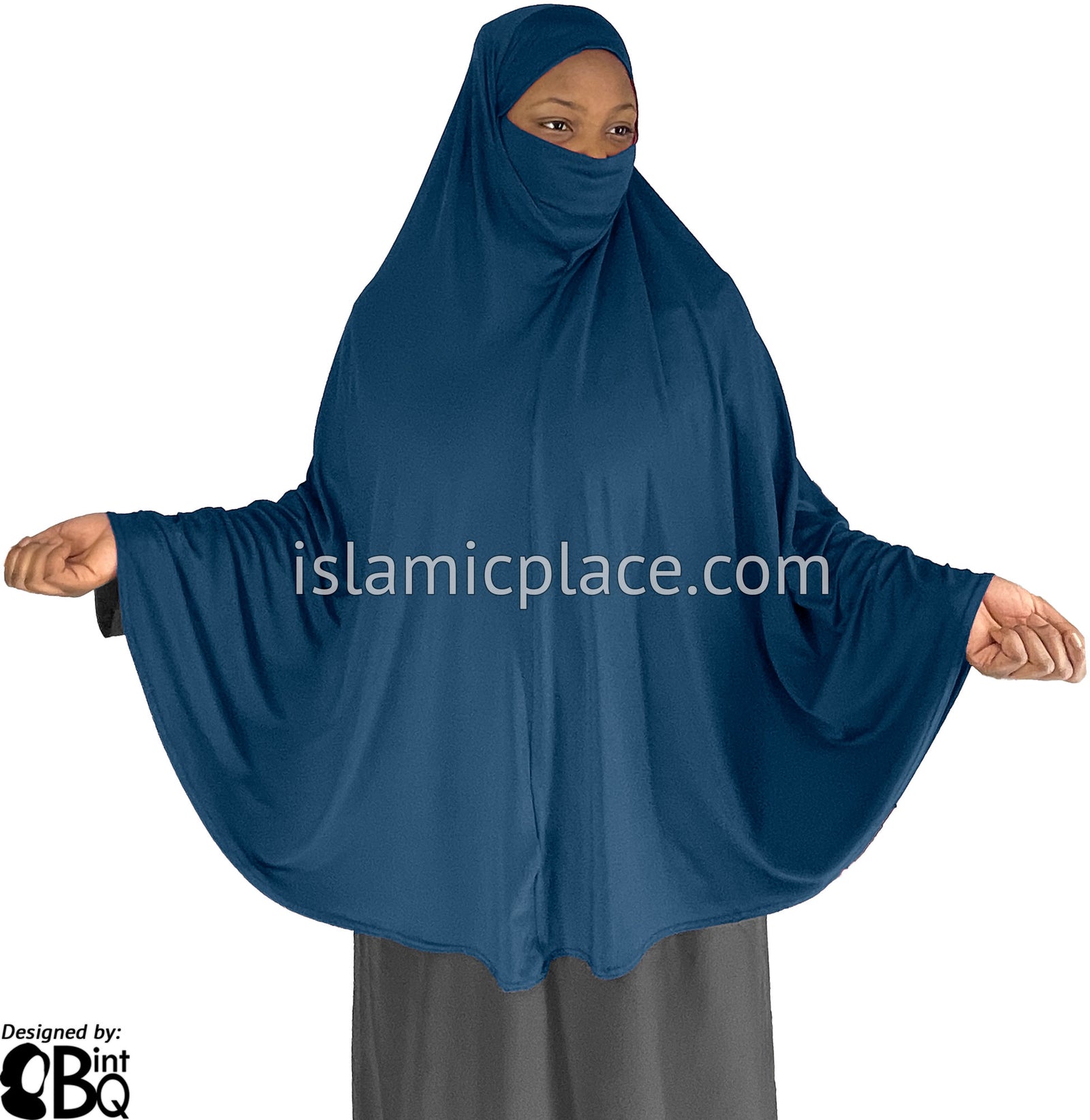Denim Blue - Plain Overhead Khimar - Extra Long Knee Length