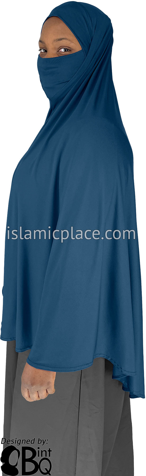 Denim Blue - Plain Overhead Khimar - Extra Long Knee Length
