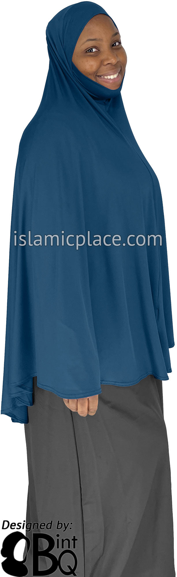 Denim Blue - Plain Overhead Khimar - Extra Long Knee Length