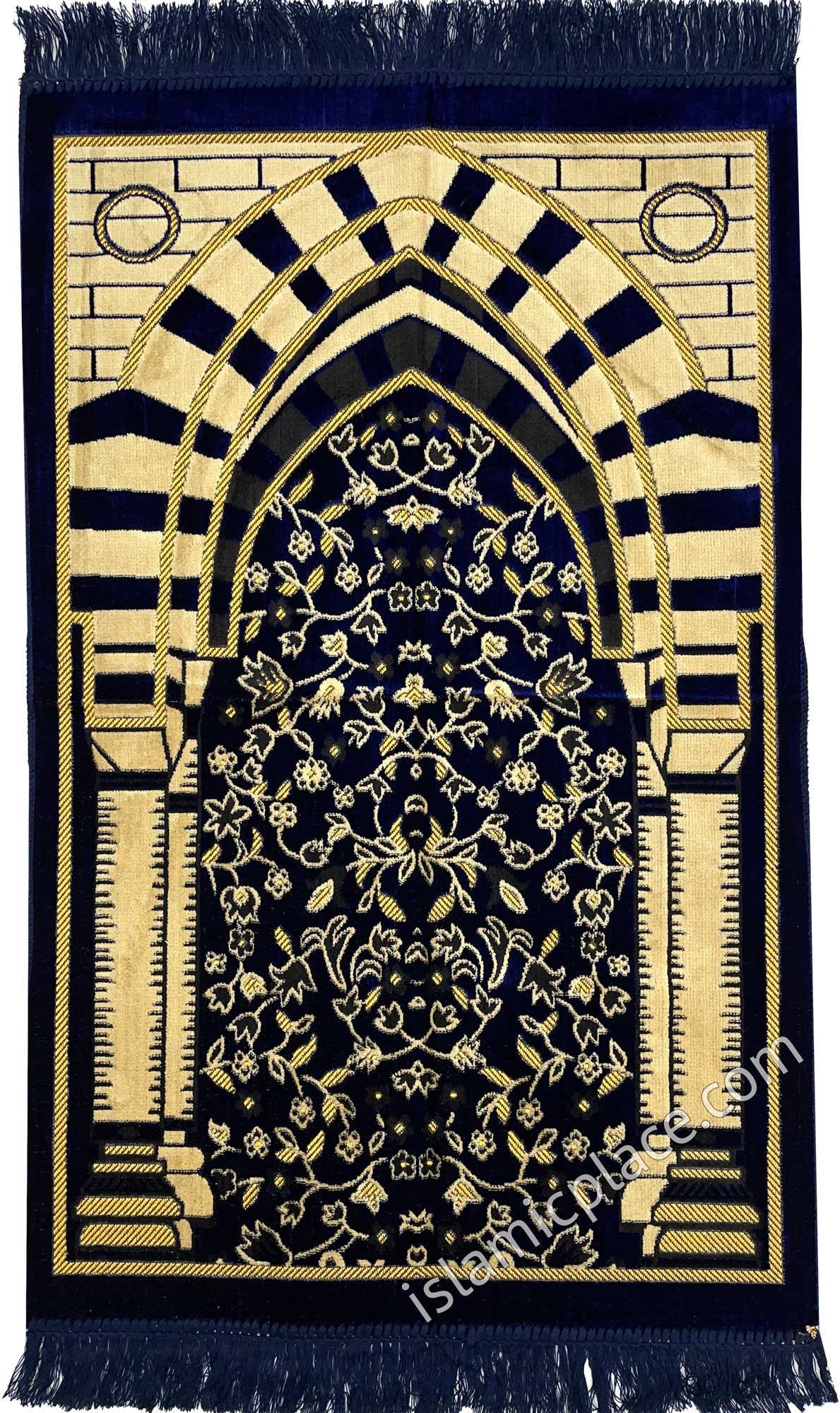 Navy Blue Prayer Rug with Medina Mihrab
