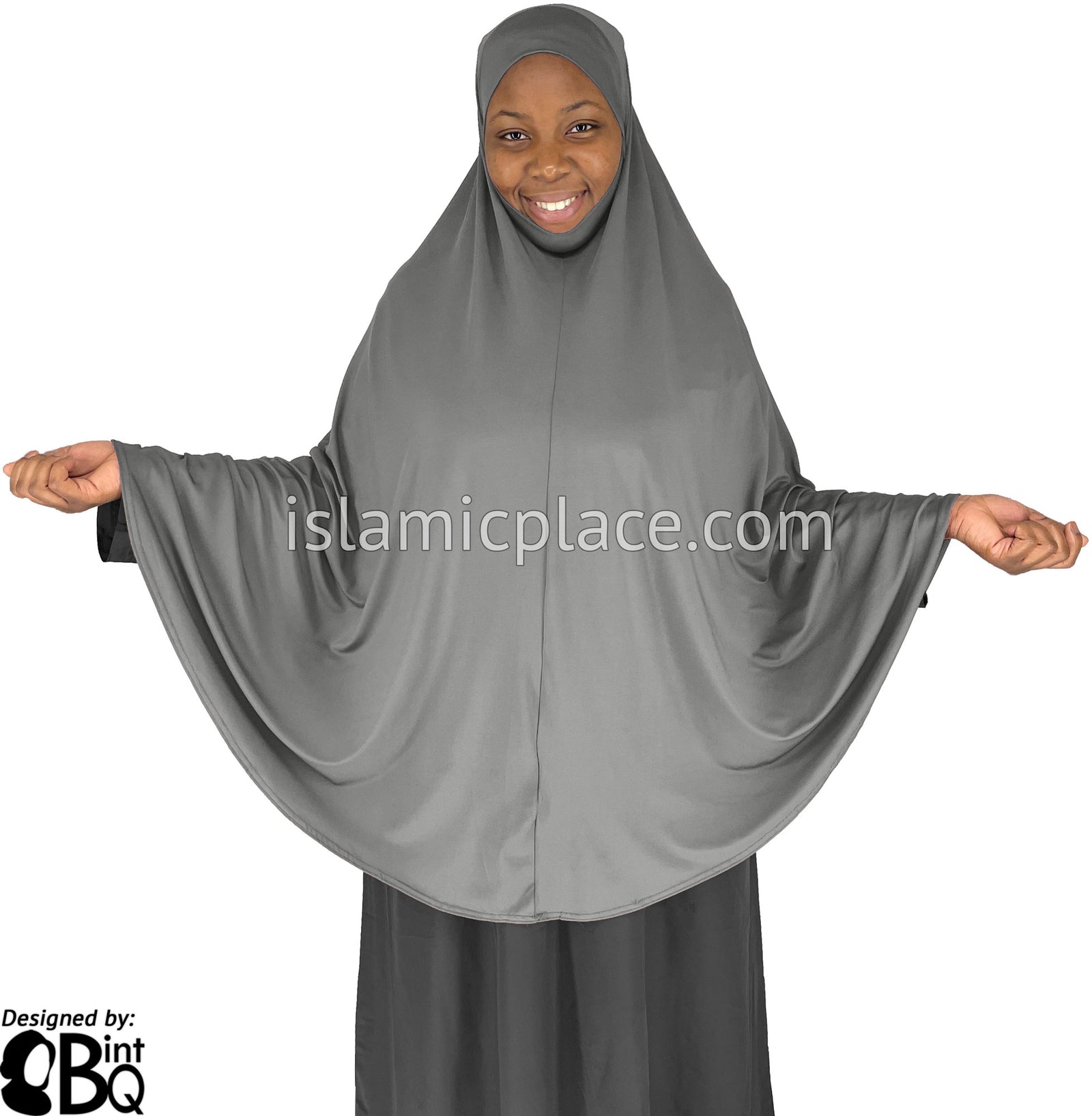 Slate Gray - Plain Overhead Khimar - Extra Long Knee Length