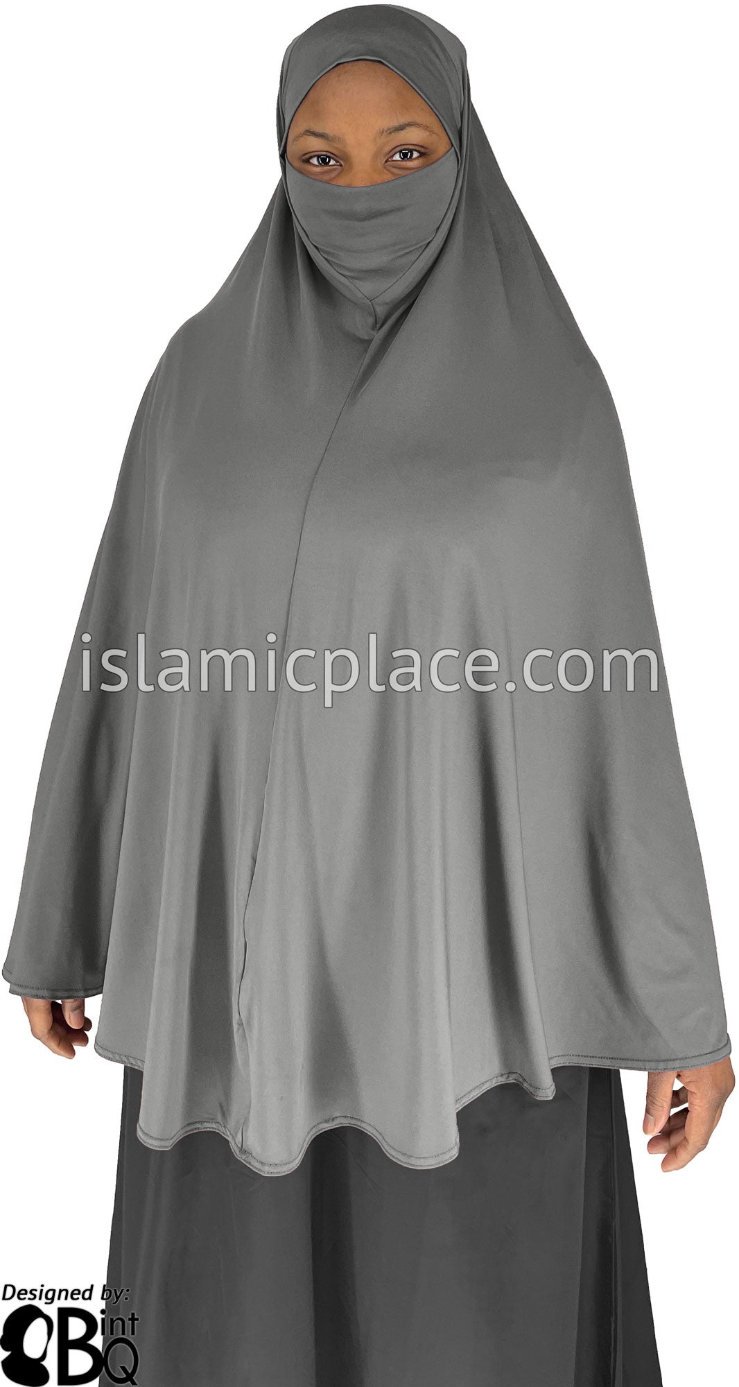 Slate Gray - Plain Overhead Khimar - Extra Long Knee Length