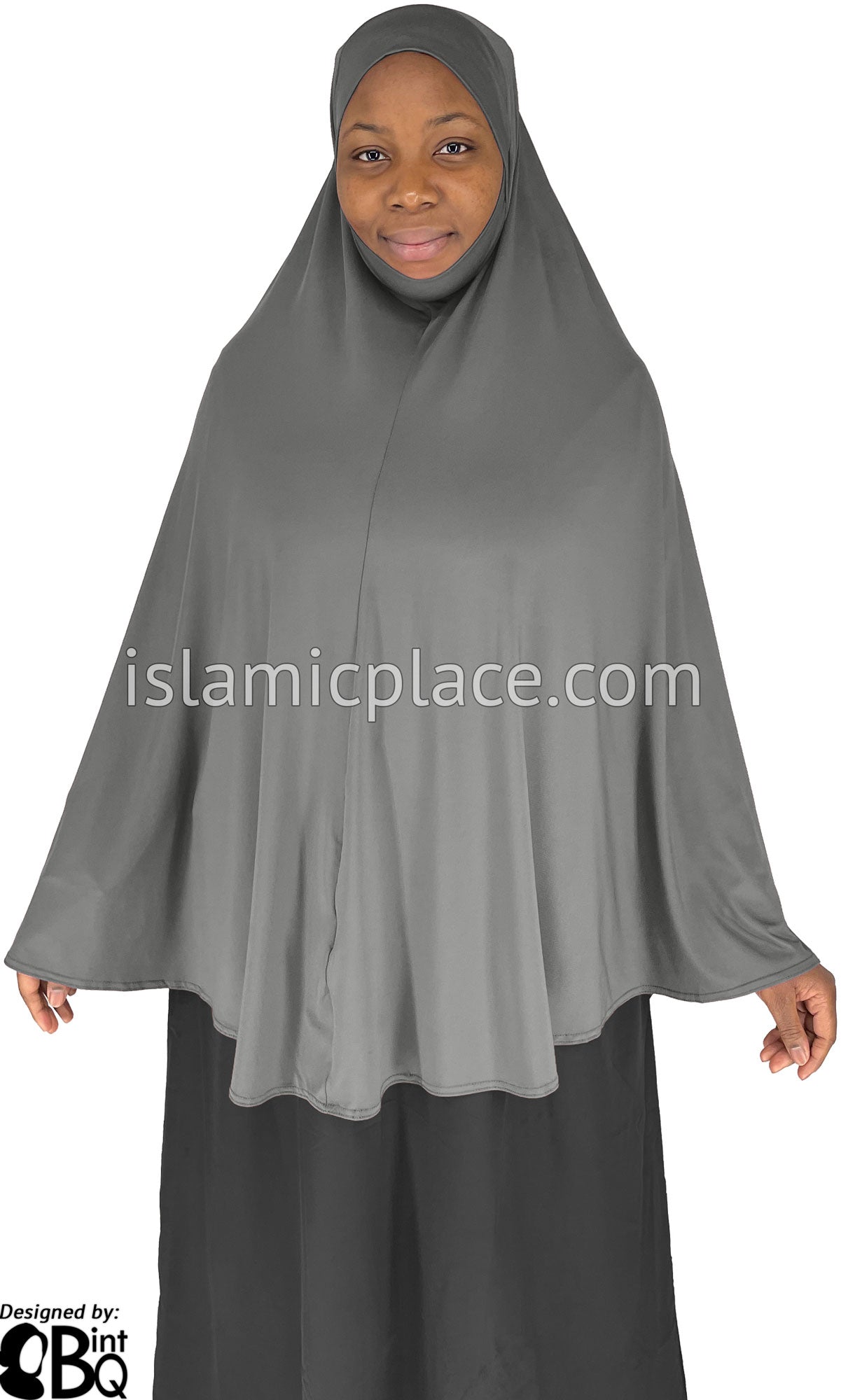 Slate Gray - Plain Overhead Khimar - Extra Long Knee Length
