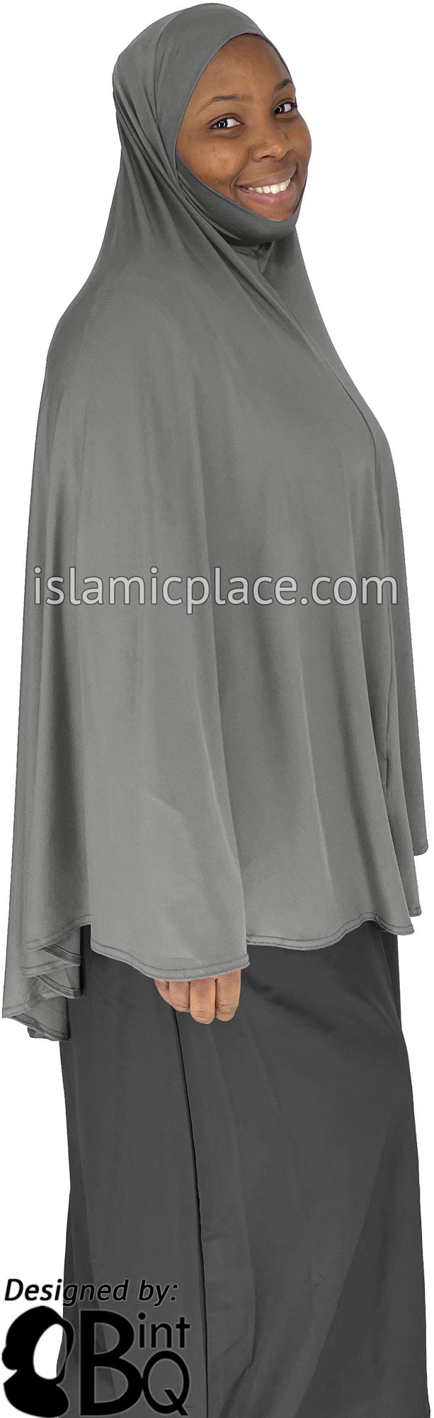 Slate Gray - Plain Overhead Khimar - Extra Long Knee Length