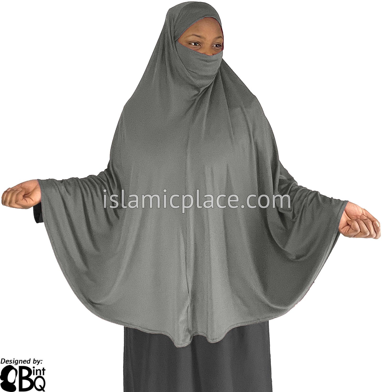 Slate Gray - Plain Overhead Khimar - Extra Long Knee Length