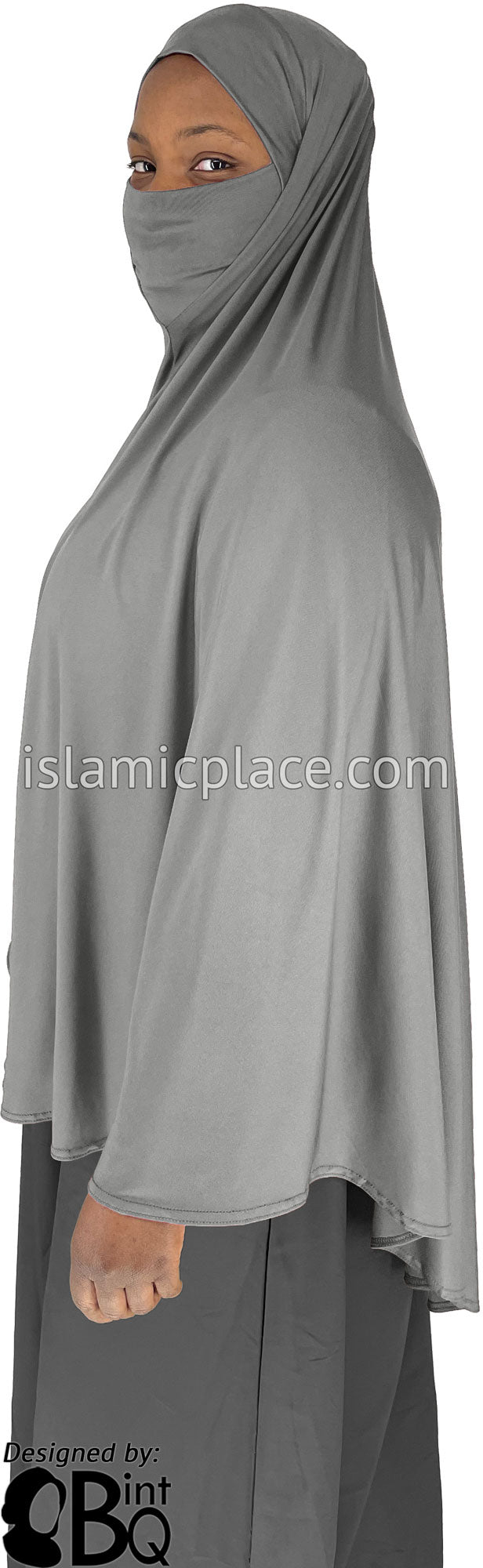 Slate Gray - Plain Overhead Khimar - Extra Long Knee Length