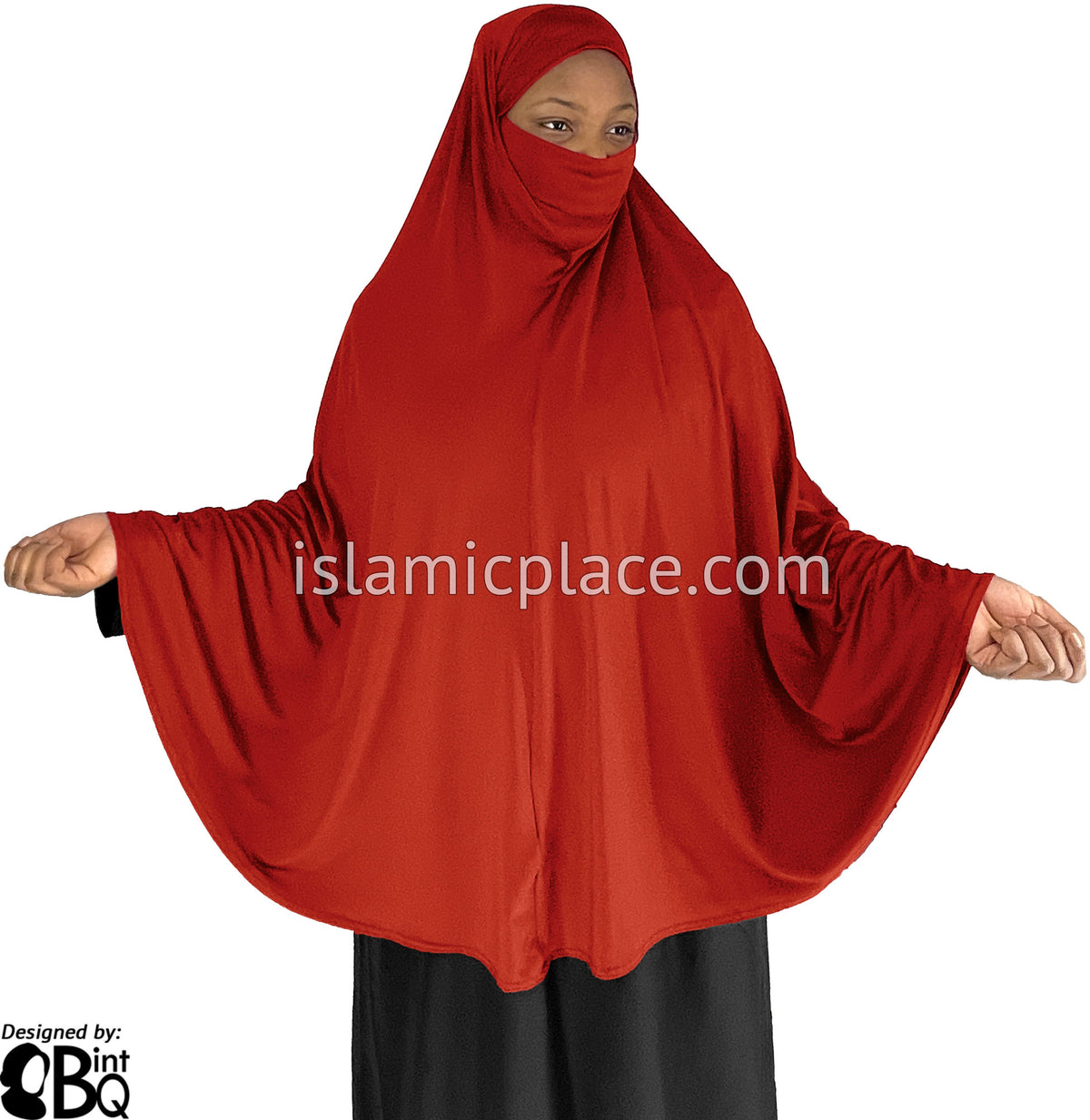 Rust - Plain Overhead Khimar - Extra Long Knee Length