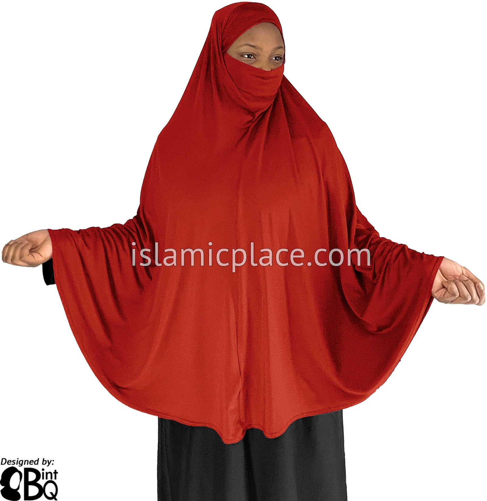 Rust - Plain Overhead Khimar - Extra Long Knee Length