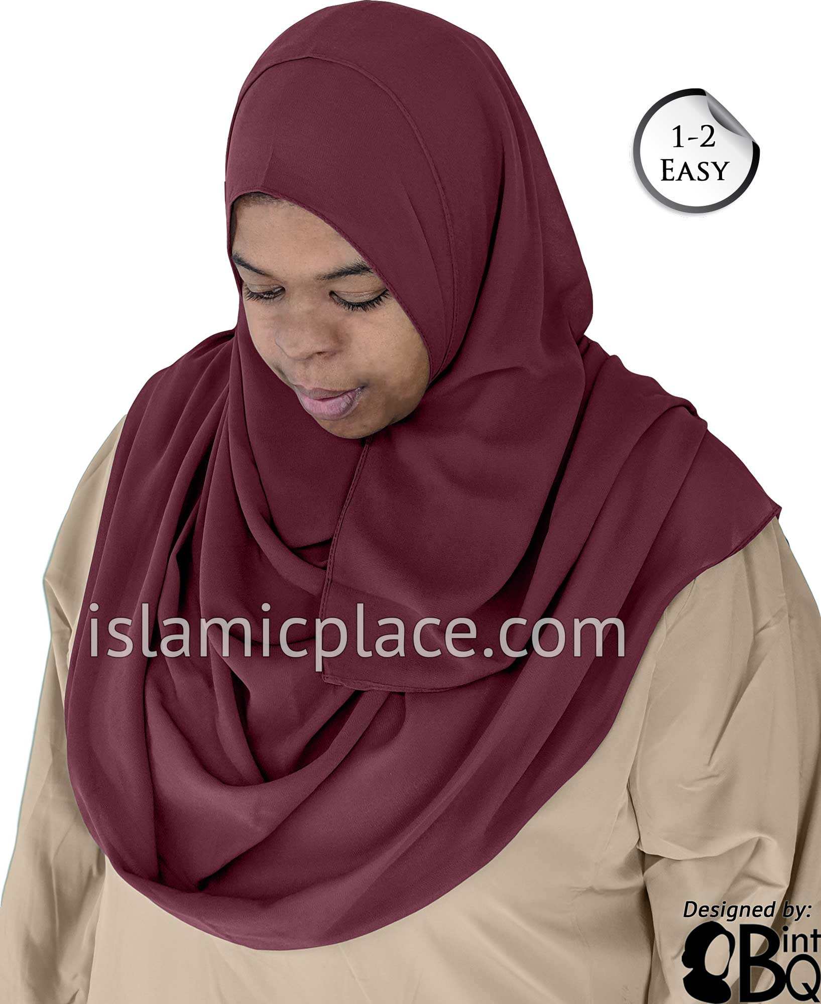 Maroon Plain - Salima 1-2 Easy Georgette Shayla Long Rectangle Hijab 30"x70"