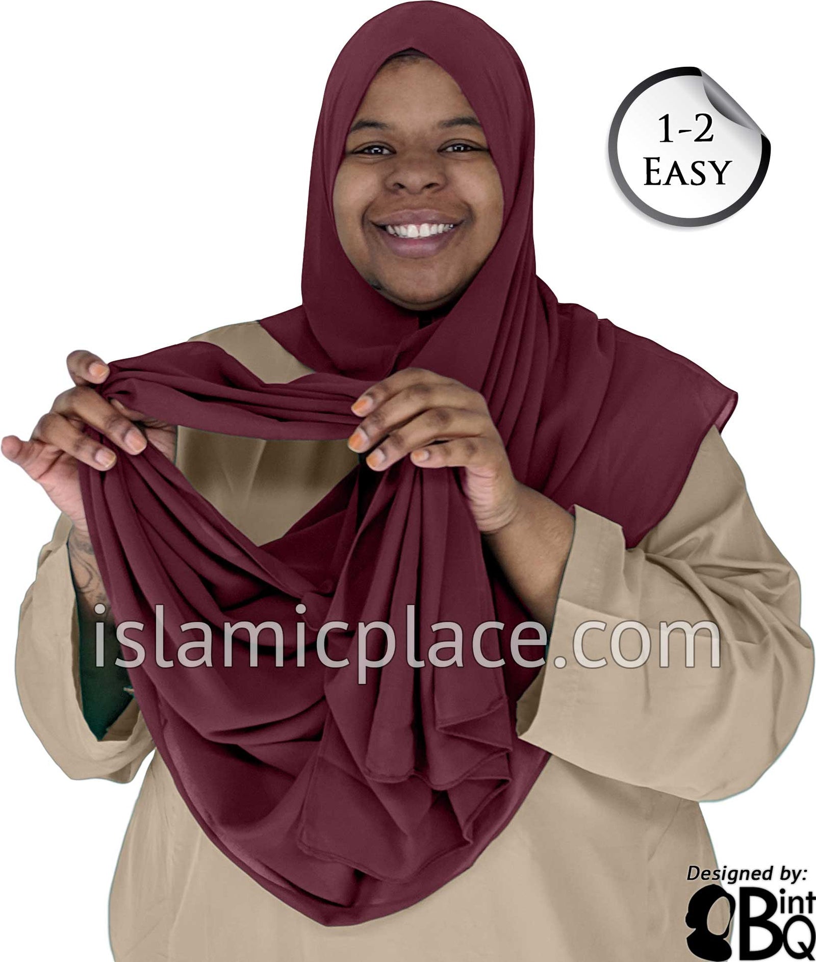 Maroon Plain - Salima 1-2 Easy Georgette Shayla Long Rectangle Hijab 30"x70"