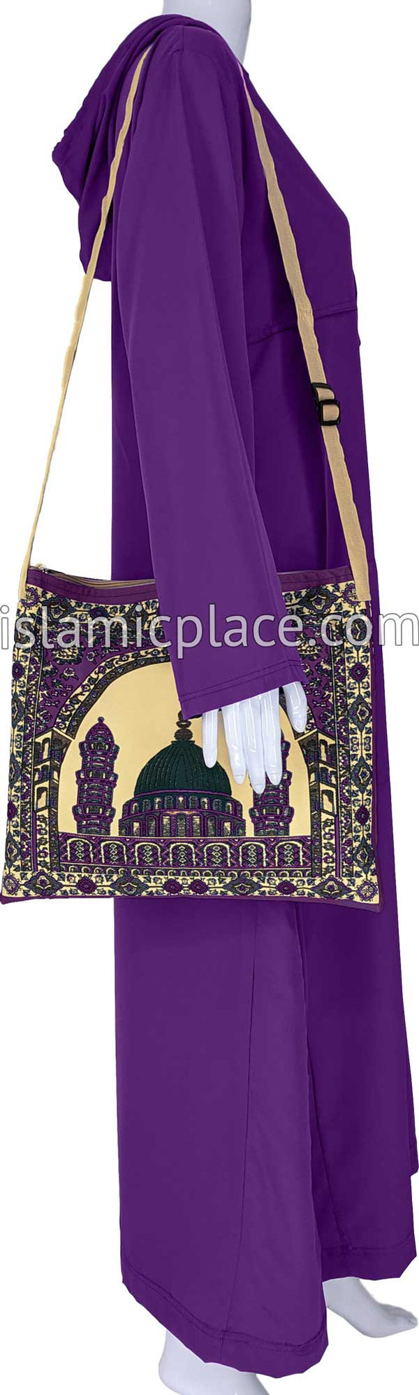 Purple - Traditional Masjid Design Prayer Rug with Matching Zipper Car ...